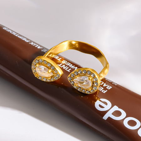 Bagues élégantes en acier inoxydable doré avec zircon, collection Luxueuse Series Elegant Drople