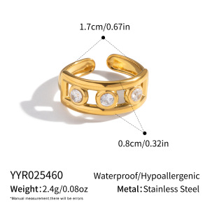Bagues Minimalistes En Acier Inoxydable Étanche Couleur Or Avec Zircon, Collection Simple Series Daily Lines h5 