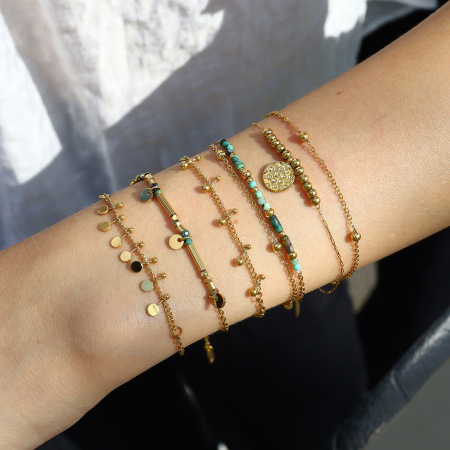 Bracelets rétro en perles de fleurs, acier inoxydable, étanches, couleur or, avec pierres naturelles pour femmes