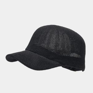 Casquette De Baseball En Paille Ajourée, Couleur Unie Décontractée, Pour Femme h5 