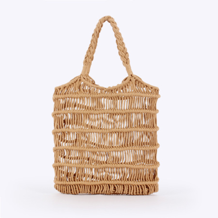 Sac fourre-tout femme style vacances, couleur unie, en corde tressée ajourée