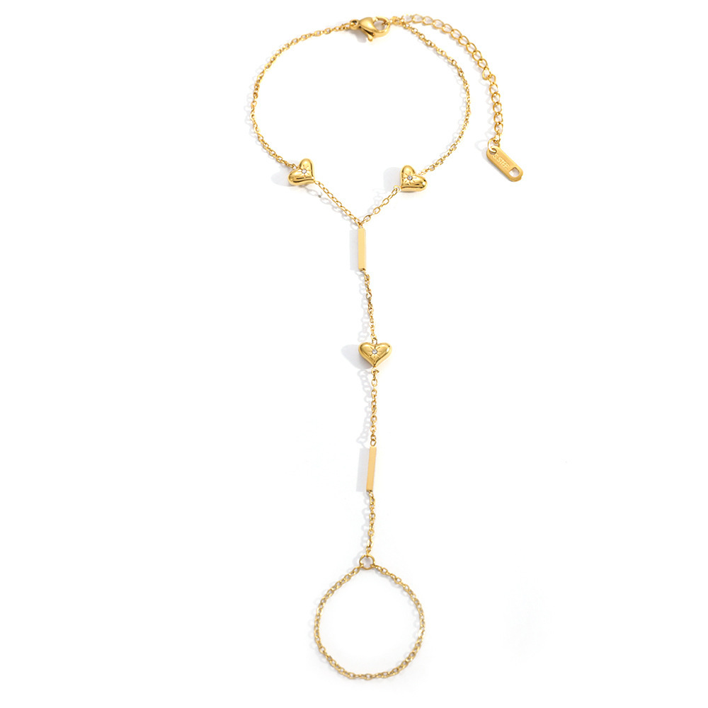 Chaîne De Main Pour Femme En Acier Inoxydable Doré, Ornée D'Un Strass Et D'Un Cœur Simple Image4