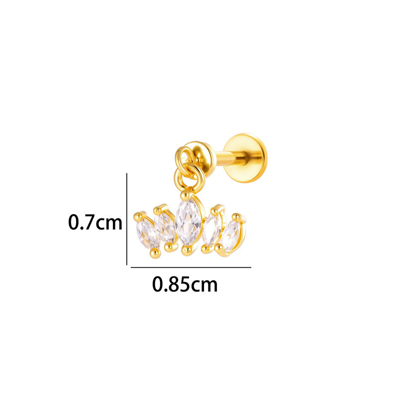 Boucles D'Oreilles Piercing Femme En Forme De Feuille De Cerisier, Couleur Cuivre Doré Et Zircon. h5Image2