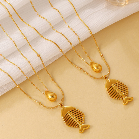 Colliers pendentifs pour femmes Simple Series Daily Droplet Fish en acier inoxydable étanche couleur or 2