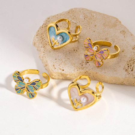 Bagues romantiques en acier inoxydable, imperméables, couleur or, avec nœud papillon et cœur. Collection romantique.