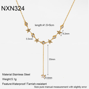 Collier Pendentif Femme Luxueux Et Élégant En Acier Inoxydable, Couleur Or, Avec Zircon Et Chaîne Étoile. h5 
