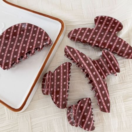 Pinces à cheveux rétro en forme de cœur à pois en PVC pour femmes, collection Simple Series 2