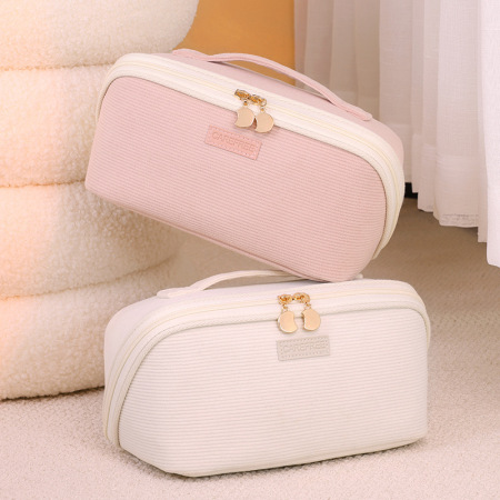 Trousses à maquillage pour femmes en velours côtelé uni et simple