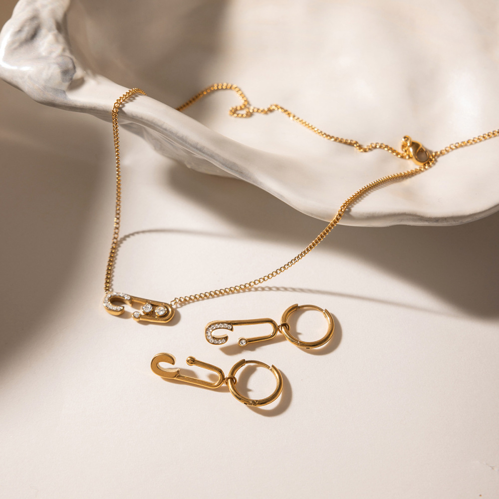 Ensembles De Colliers Pour Femmes En Acier Inoxydable De Forme Irrégulière, Étanches, Couleur Or Et Strass Image2