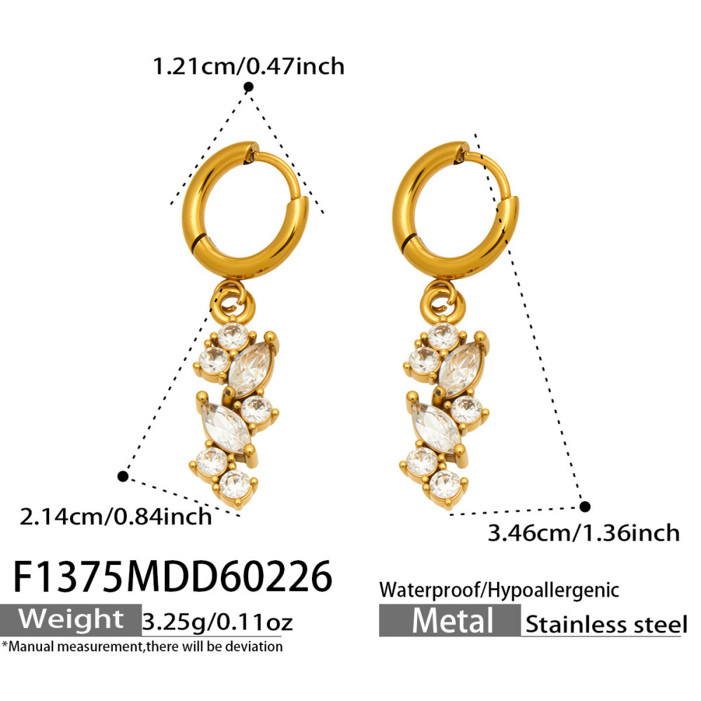 Boucles D'Oreilles Pendantes Pour Femmes, En Acier Inoxydable Étanche, Couleur Or, Avec Zircon. 