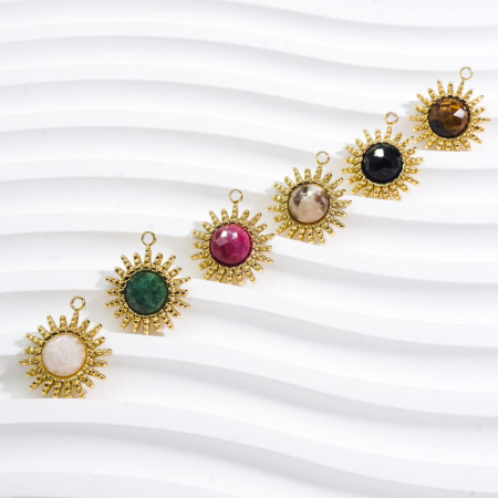 Pendentifs pour femmes en acier inoxydable doré, étanches, couleur or, avec pierre naturelle, collection Simple Series DIY Sun 2
