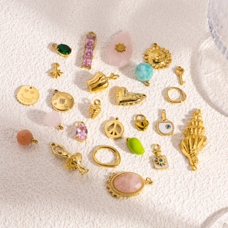 Pendentifs pour femmes, style océanique, en acier inoxydable, couleur or, à faire soi-même, motif goutte d'eau et soleil. Collection Simple Series.