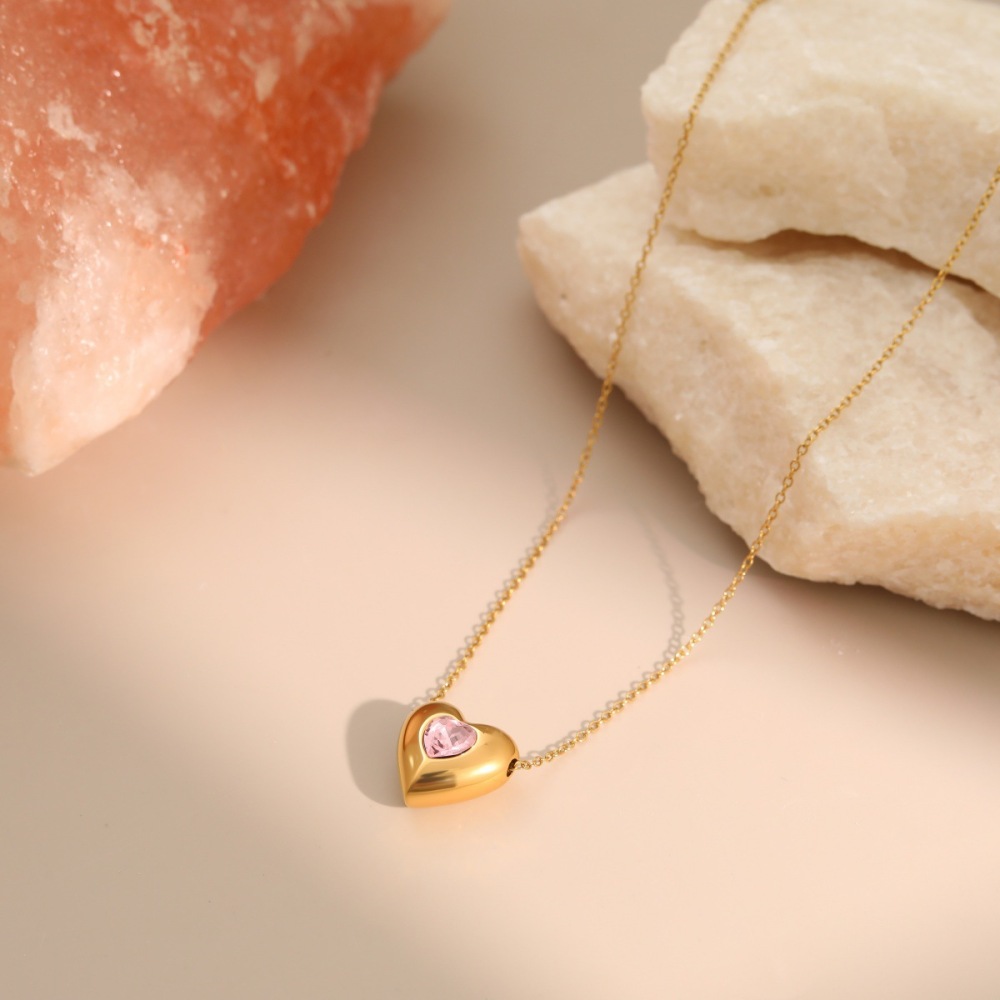 Collier Chaîne Cœur Simple Pour Femme, En Acier Inoxydable Étanche Couleur Or Image4