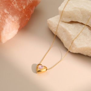 Collier Chaîne Cœur Simple Pour Femme, En Acier Inoxydable Étanche Couleur Or h5 Image4