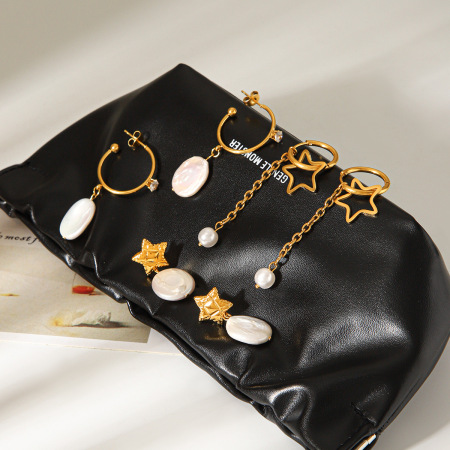 Boucles d'oreilles pendantes Daily Tassel Star en acier inoxydable, imperméables, couleur or, avec perles, pour femmes