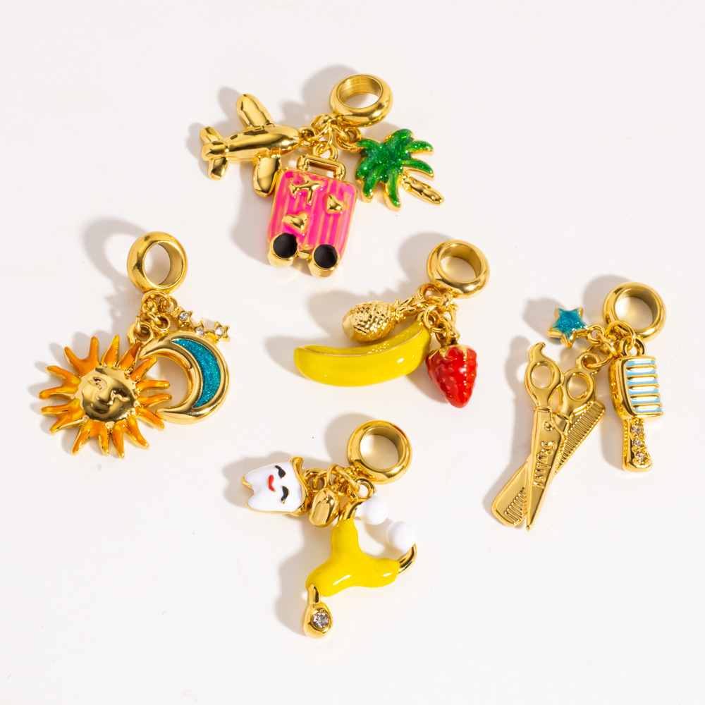 Pendentifs Luxueux Pour Femmes, En Acier Inoxydable Étanche, De Forme Irrégulière, Représentant Des Fruits, Le Soleil Et La Lune, Avec Notes Ou Instruments De Musique. h5Image3