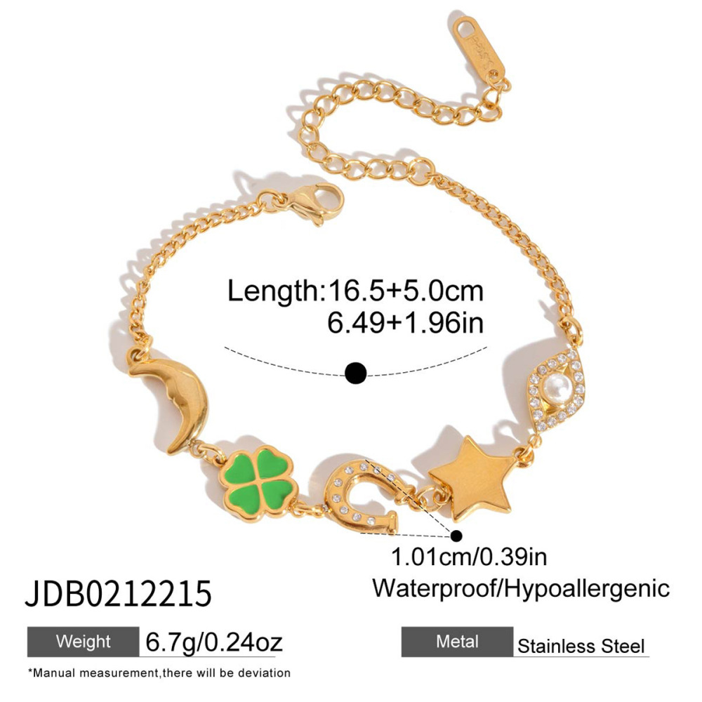 Bracelets À Breloques Pour Femmes, En Acier Inoxydable Doré, Imperméables Et Anti-Ternissement, Avec Motif Trèfle Mignon Image2