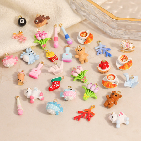 Pendentifs pour femmes en alliage doré, motif fleurs, animaux, fruits et étoiles de mer, collection romantique à faire soi-même