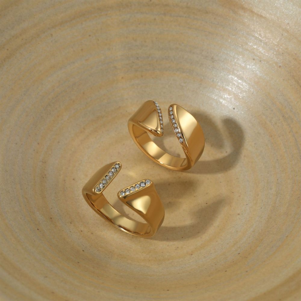 Bagues Tendance En Acier Inoxydable Doré, Imperméables, De Forme Géométrique Simple Et Ornées De Strass Image4