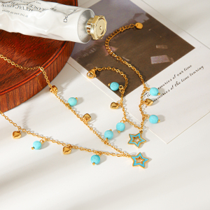Colliers Pendentifs Pour Femmes Daily Heart Star En Acier Inoxydable Étanche Couleur Or Avec Pierre Naturelle h5 Image4