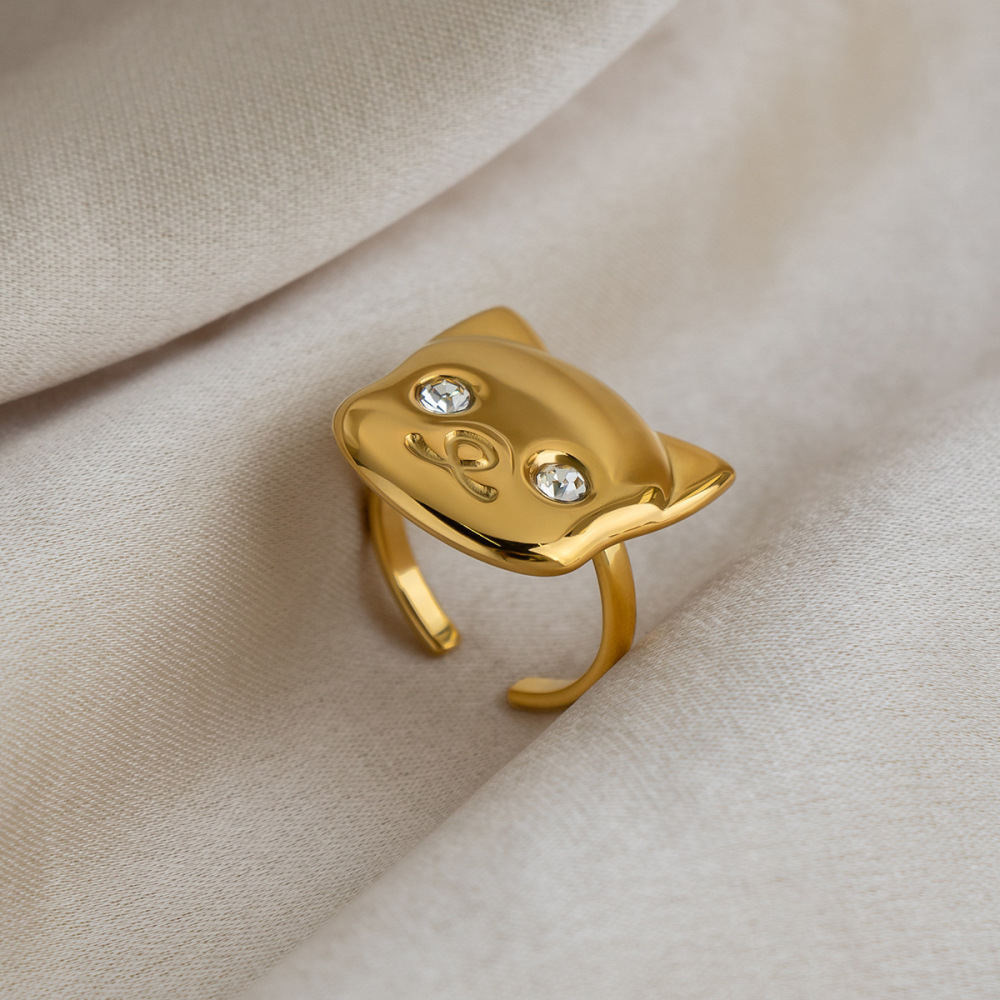 Bagues Minimalistes En Acier Inoxydable Étanche Couleur Or Avec Zircon, Collection Simple Series Daily Animal h5Image4