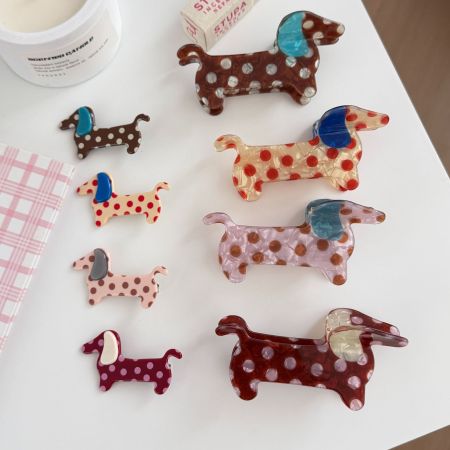 Pinces à cheveux pour femmes avec motif teckel à pois mignons 2