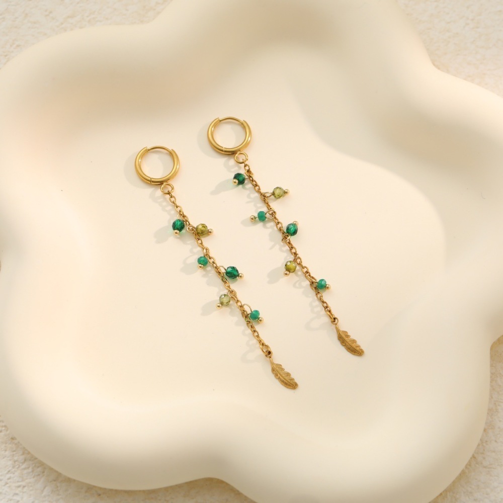 Boucles D'Oreilles Pendantes Simple Series Daily Tassel En Acier Inoxydable Étanche Couleur Or Image3