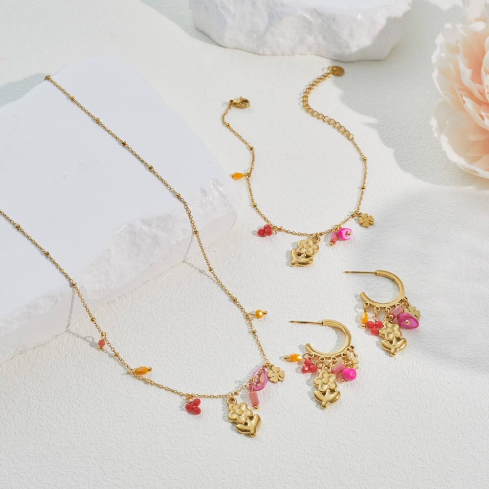 Ensembles De Bijoux Pour Femmes Simple Series Daily Flower En Acier Inoxydable Étanche Couleur Or Image2