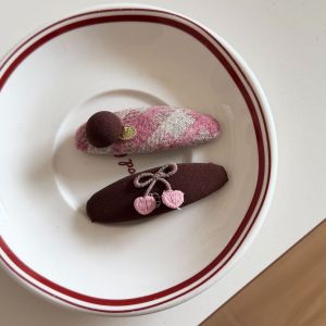 Pinces À Cheveux Pour Femmes En Tissu À Carreaux Doux De La Collection Simple h5