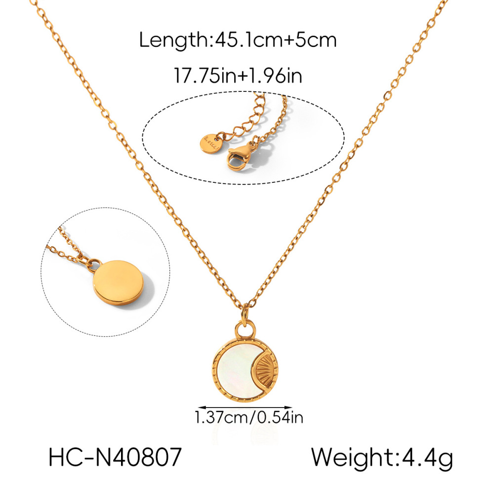 Colliers Pendentifs Pour Femmes En Acier Inoxydable, Orné D'Une Étoile, D'Un Cercle Et D'Une Lune, Avec Zircon Doré Et Motif Simple. Image2