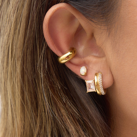 Boucles d'oreilles classiques rondes en acier inoxydable étanche, couleur or, avec zircon pour femmes 2