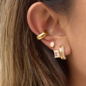 Boucles D'Oreilles Classiques Rondes En Acier Inoxydable Étanche, Couleur Or, Avec Zircon Pour Femmes h5 Image2