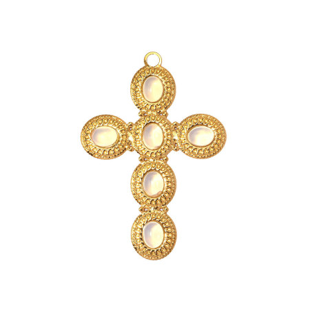 Pendentif croix DIY classique en acier inoxydable, étanche, couleur or, avec pierre naturelle pour femme 2