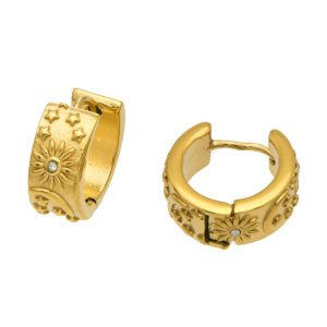 Boucles D'Oreilles Créoles Élégantes Pour Femmes, En Acier Inoxydable Doré Avec Zircon, Motif Soleil, Étoile Et Lune h5 Image6