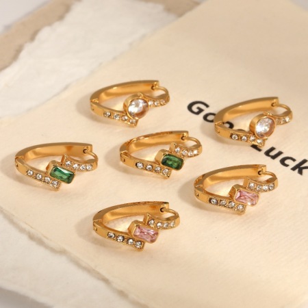 Boucles d'oreilles créoles décontractées pour femmes, en acier inoxydable, étanches, couleur or, ornées de strass.