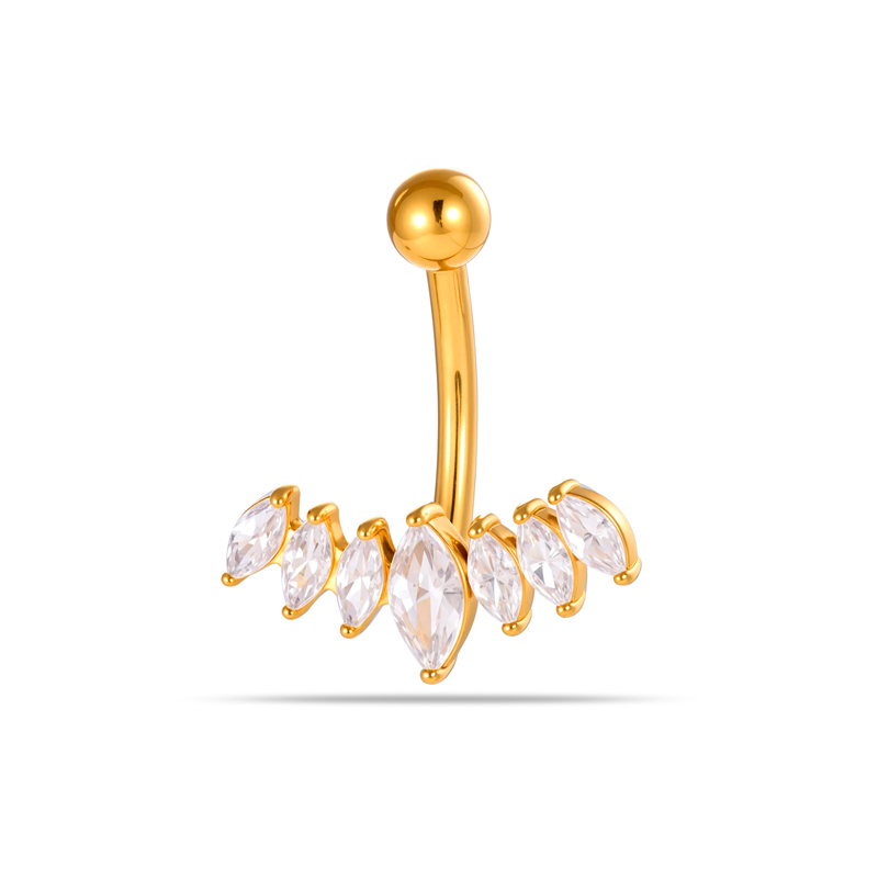 Piercing Nombril En Acier Inoxydable Étanche Couleur Or Avec Zircon Et Motif Floral