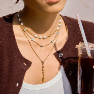 Colliers Pendentifs Pour Femmes, Luxueux Et Élégants, En Acier Inoxydable, Étanches, Couleur Or, Avec Zircon, En Forme De Y. h5 Image2
