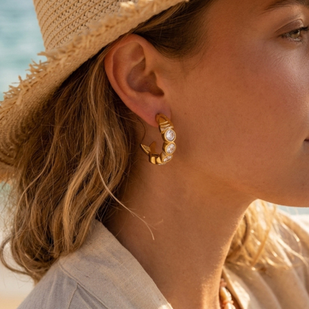 Boucles d'oreilles puces pour femmes en acier inoxydable, forme poisson, couleur or, étanches, avec zircon.