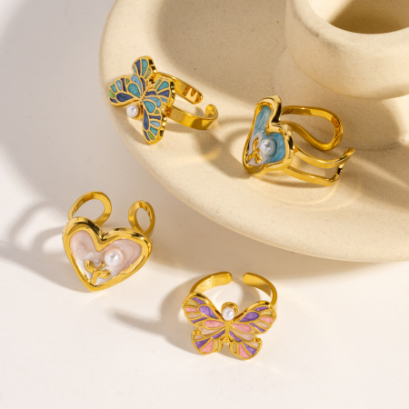 Bagues romantiques en acier inoxydable, imperméables, couleur or, avec nœud papillon et cœur. Collection romantique. 2
