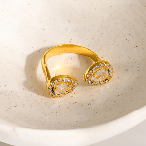 Bagues Élégantes En Acier Inoxydable Doré Avec Zircon, Collection Luxueuse Series Elegant Drople h5 Image4