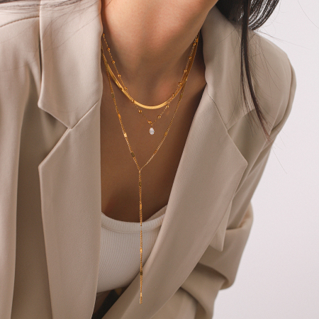 Colliers superposés pour femmes, en acier inoxydable imperméable, couleur or, avec zircon, pour un usage quotidien.