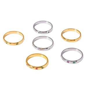 Bagues Simples Daily Star Circle En Acier Inoxydable Étanche Couleur Or Avec Zircon h5 Image5