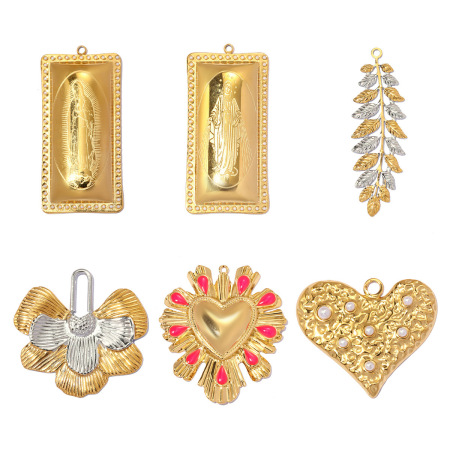 Pendentifs pour femmes en acier inoxydable, couleur or, forme irrégulière, cœur et rectangle, à faire soi-même, collection classique