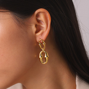 Boucles D'Oreilles Pendantes Pour Femmes, Style Cercle Simple, En Acier Inoxydable Étanche, Couleur Or h5 Image5