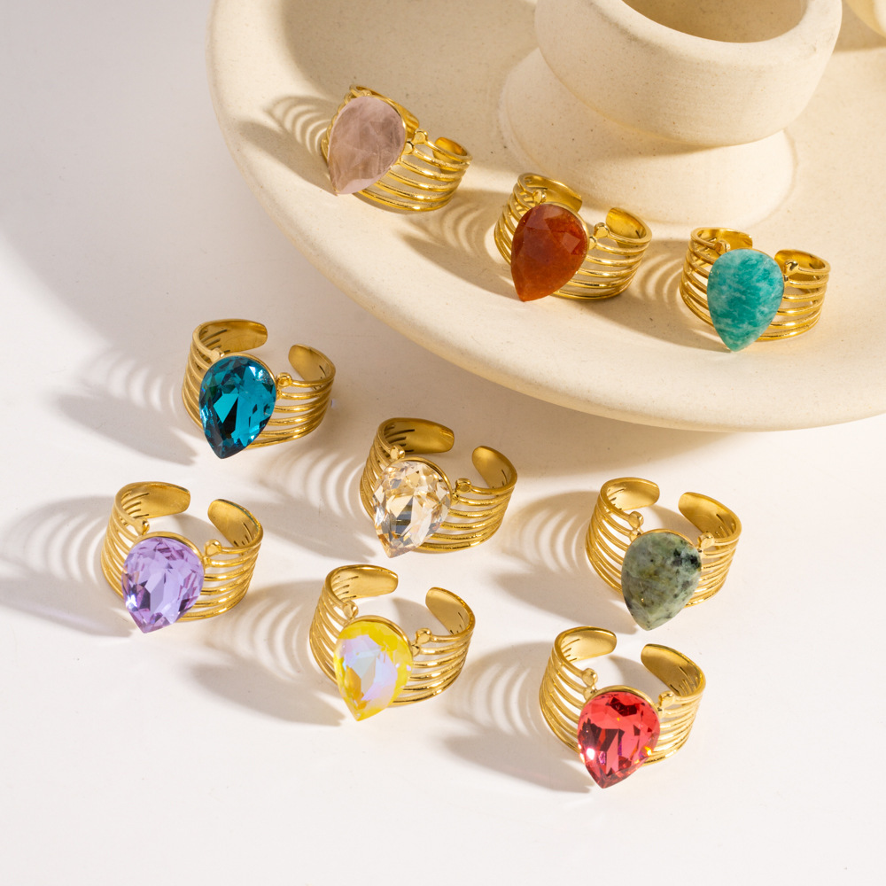 Bagues Pour Femmes En Pierres Naturelles De Forme Irrégulière, Couleur Or, Collection Daily Droplet De Luxe Image2