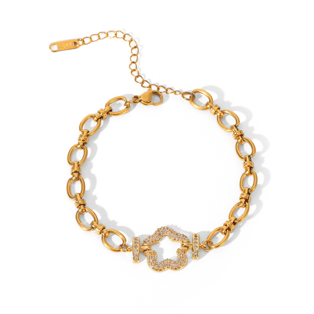 Colliers À Maillons Pour Femmes En Acier Inoxydable, Étanches, Couleur Or, Avec Zircon Et Motif Floral