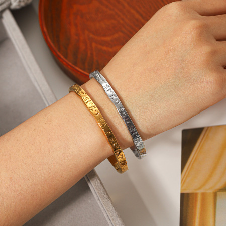 Bracelet manchette simple en acier inoxydable uni, étanche, couleur or, pour femme