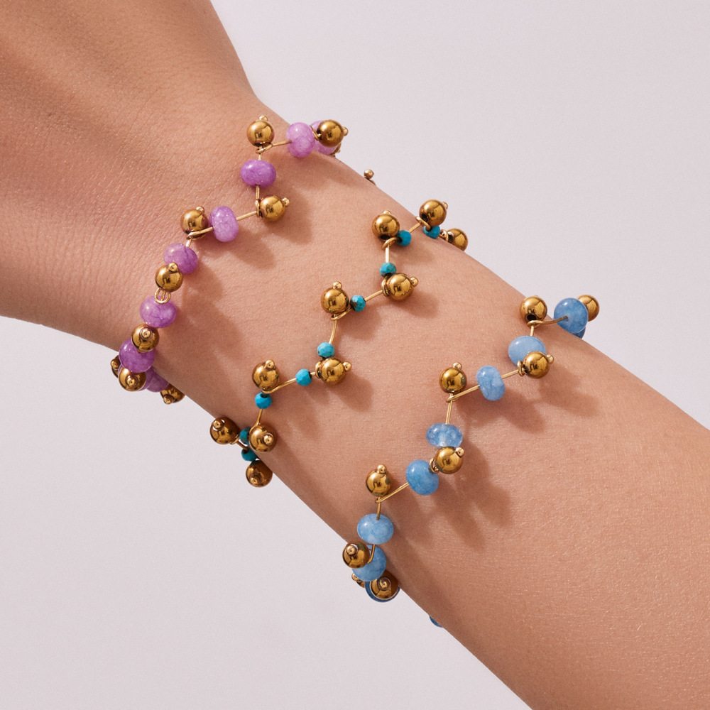 Colliers Pour Femmes Avec Chaînes En Acier Inoxydable Doré Et Perles De Pierre Naturelle Image4