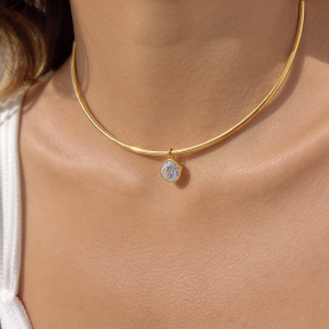 Colliers Pendentifs Pour Femmes En Acier Inoxydable, Étanches, Couleur Or, Avec Zircon Et Motif Goutte Simple h5 Image3