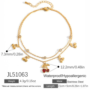Bracelet De Cheville Sweet Cherry En Acier Inoxydable Étanche Couleur Or Avec Strass h5